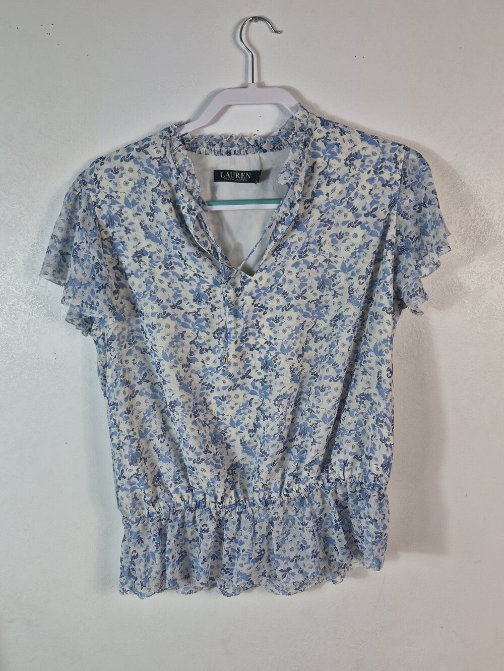 Lauren Ralph Lauren Blue Floral Print Top M
